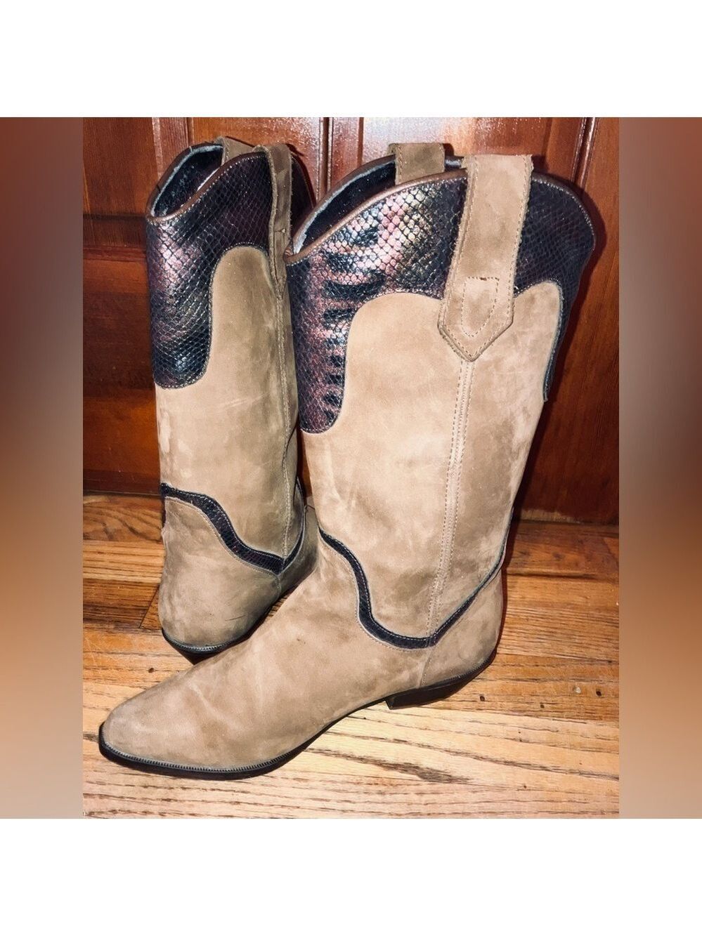 Dingo Tan Suede with Stunning Iridescent Snakeskin detail Western Boots Women 7